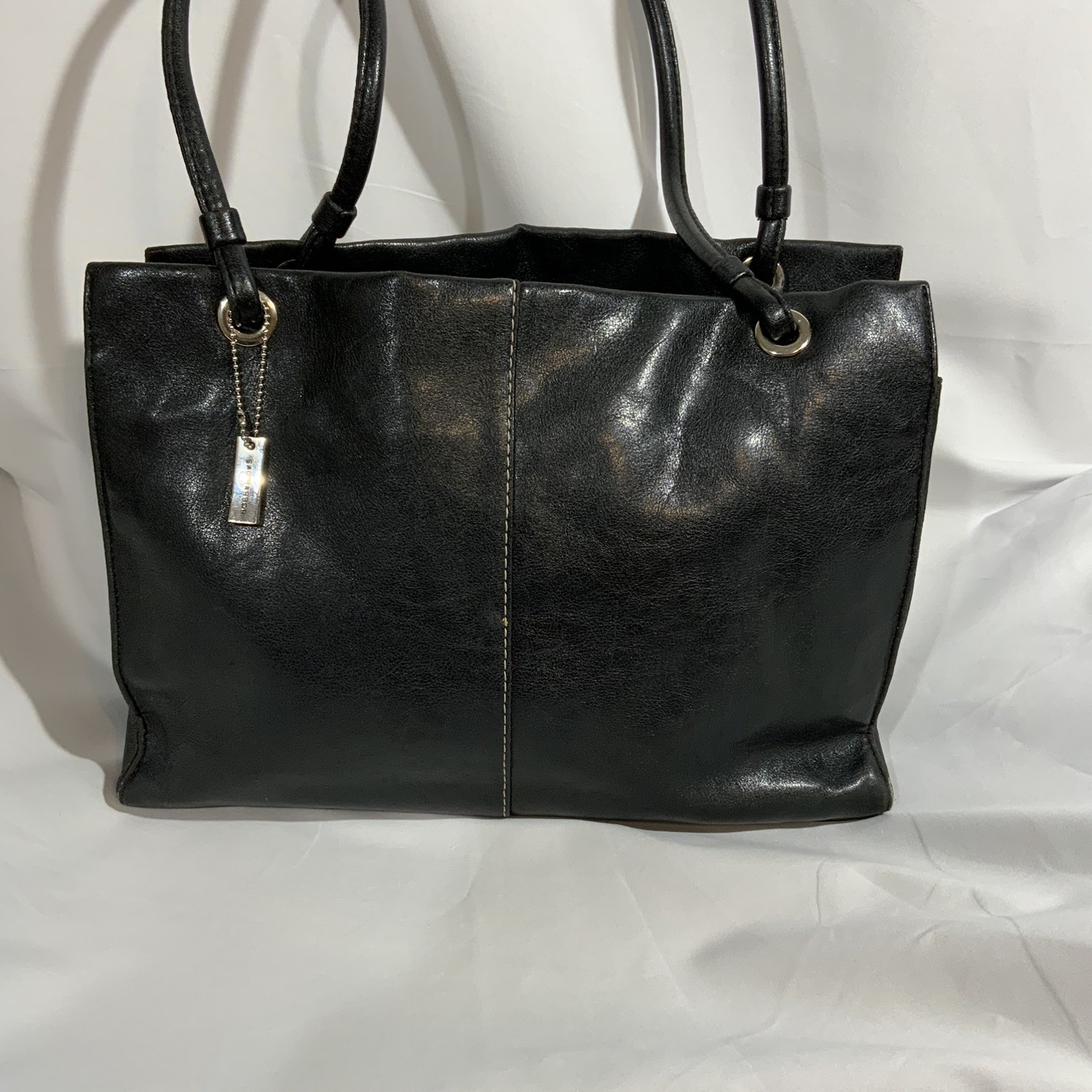 Sag Harbor Large Black Leather Tote Bag Purse 3012