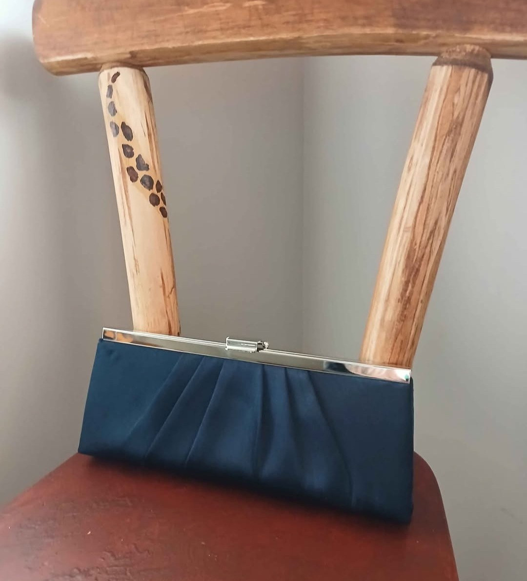 Gunne Sax Blue Pleated Clutch Purse Silver Chain Shoulder Strap Clasp Lined