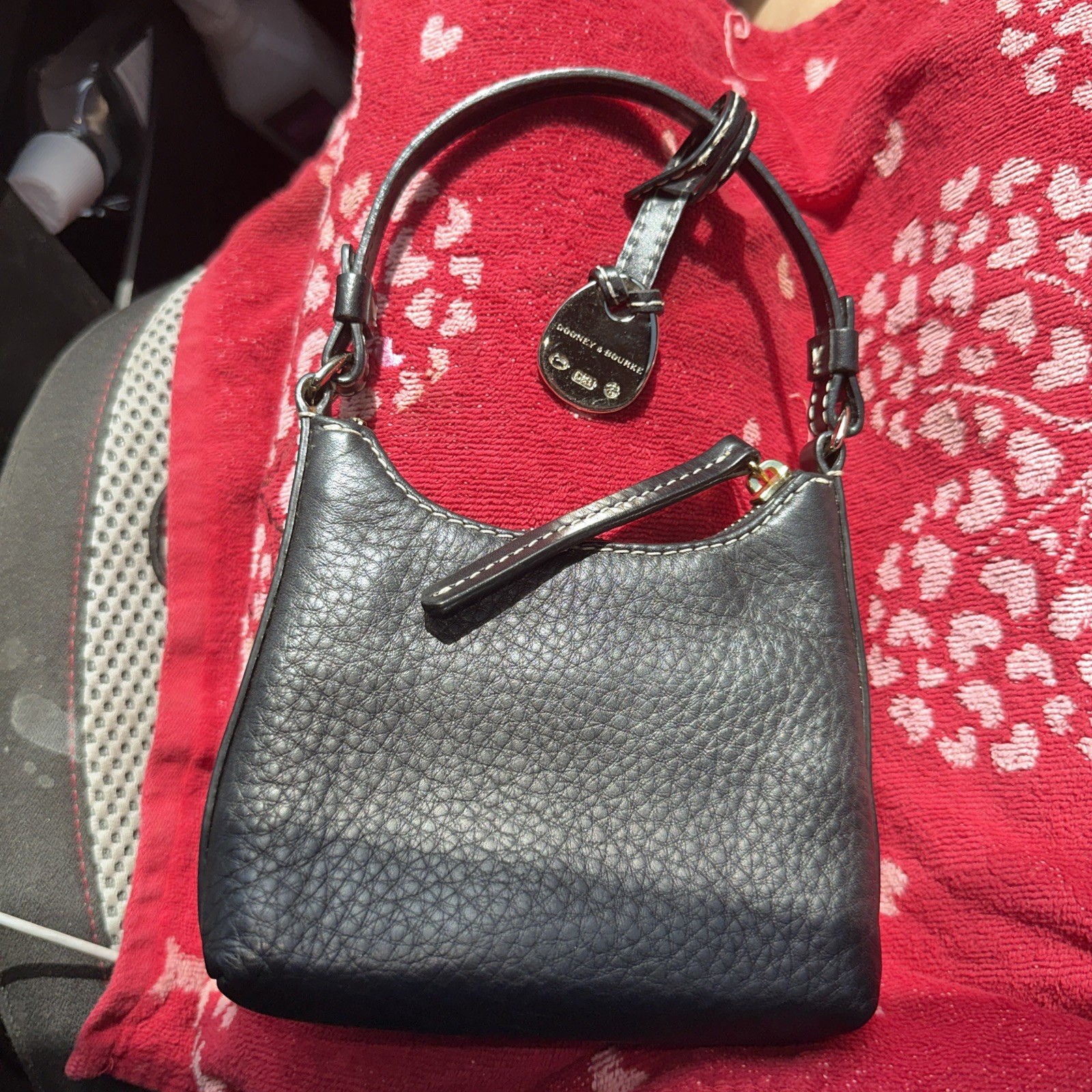 Dooney & Bourke Bitsy Black Pebbled Leather Bag W/ charm
