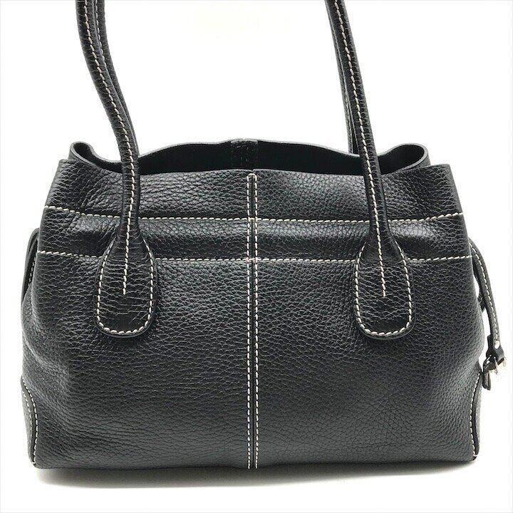 Tods Black Leather Shoulder Hand Bag Tote Purse Women Italy Luxury 27cm 19cm
