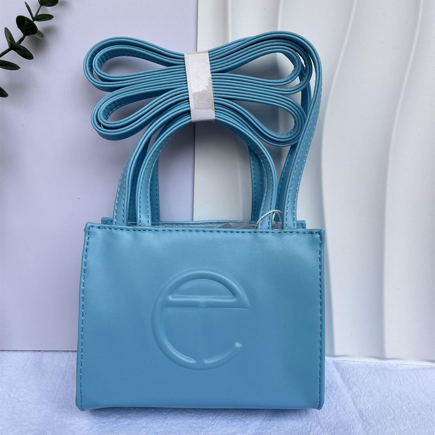Telfar Small Shopping Tote Bag Light Blue Vegan Leather Crossbody