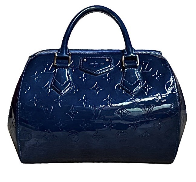 RARE Custom Louis Vuitton LV Montana Vernis Bowler Bag in Bleu Nuit wCOA G2U