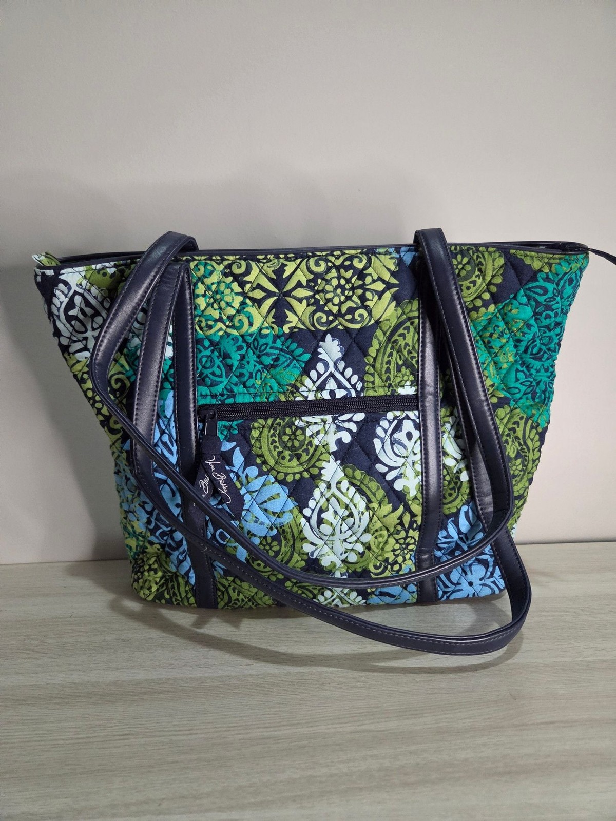 Vera Bradley Quilted Tote Bag and Matching Wallet Set in Blue and Green Paisley