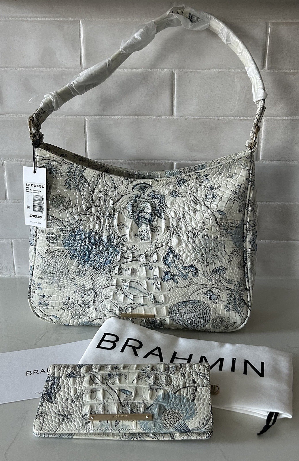 Brahmin Meg Shoulder Bag NWT & Ady Wallet Set~ Blue Jay ~ Elegant Pastoral Toile