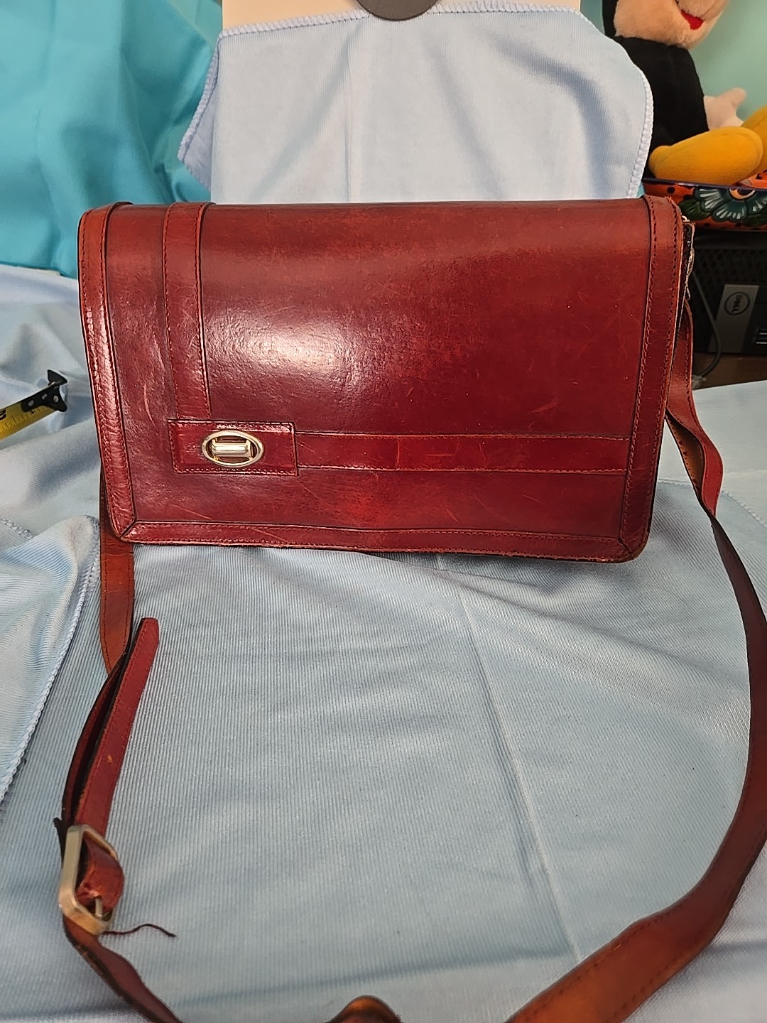 Red leather handbag, see photos for condition and dimension