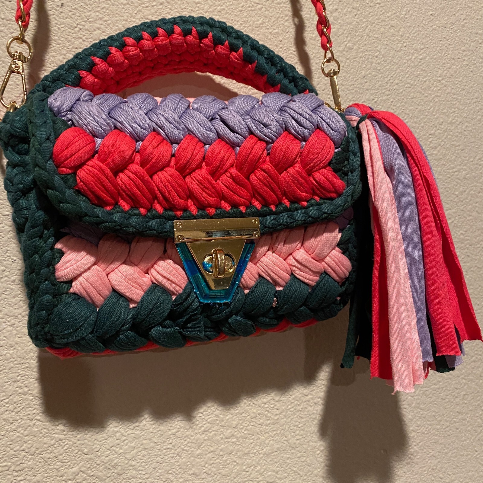 Colorful Braided Crochet Shoulder Purse Handmade Summer Bag 7×8