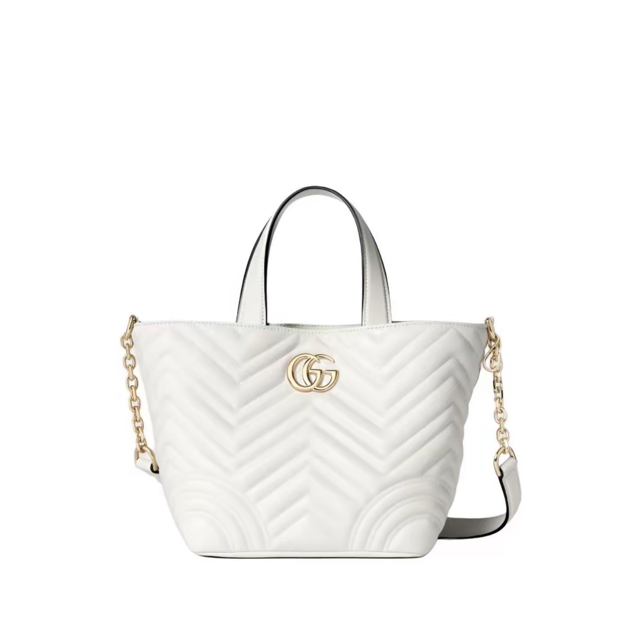 Gucci GG Marmont White Silver Small Matelasse Chevron Leather Tote Crossbody Bag