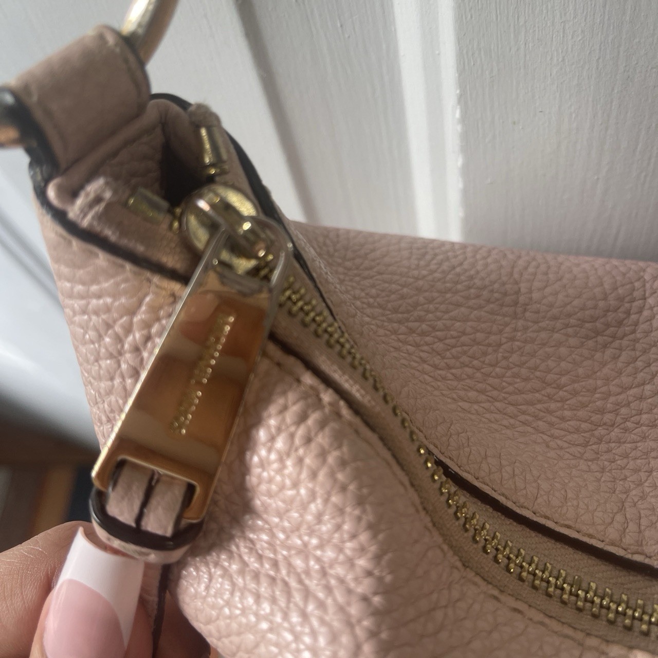 Michael Kors Pink Pebbled Small Shoulder Bag Gold Hardware Zip