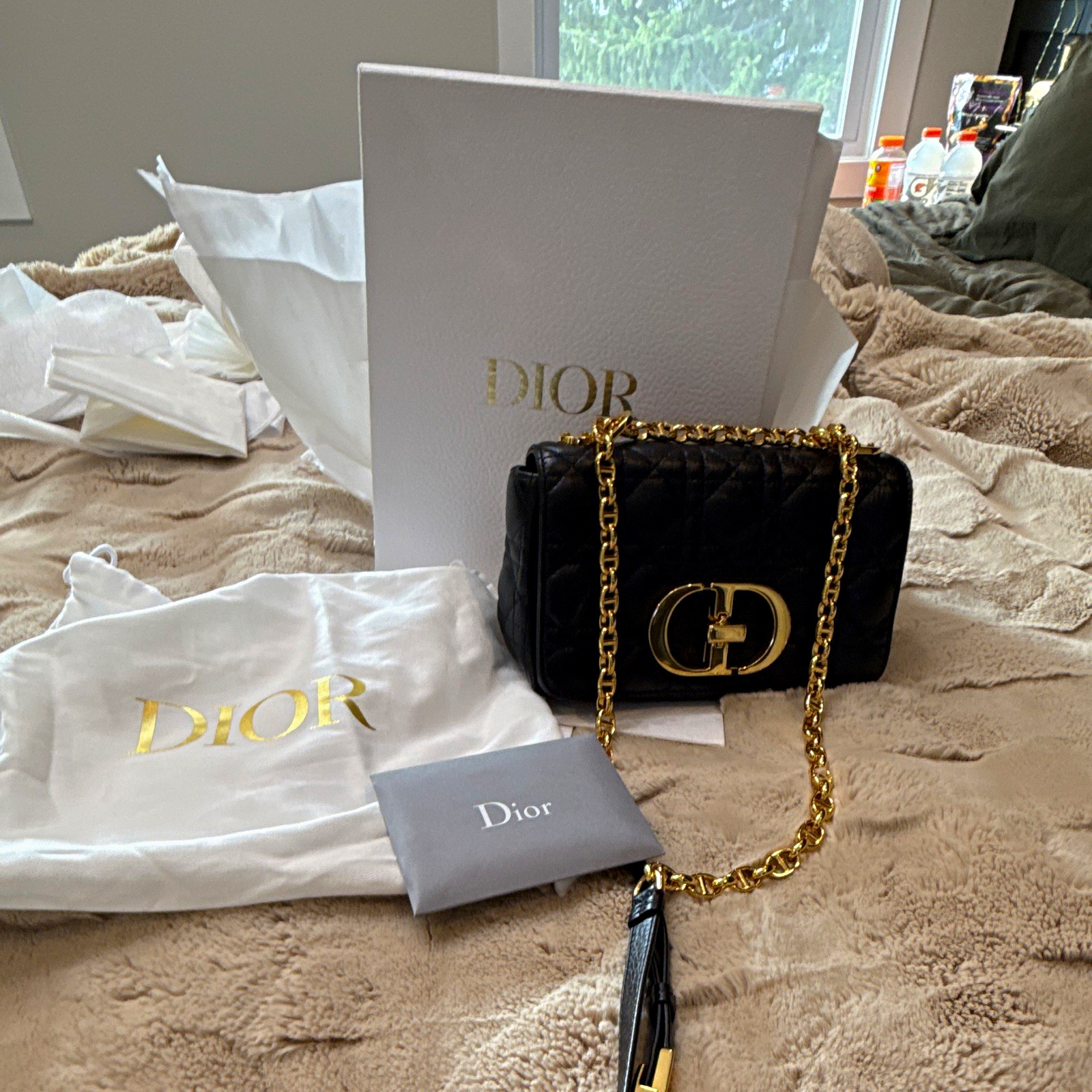 Dior Black Cannage Quilted Shoulder Bag Gold Hardware Chain Strap Box Dust Bag