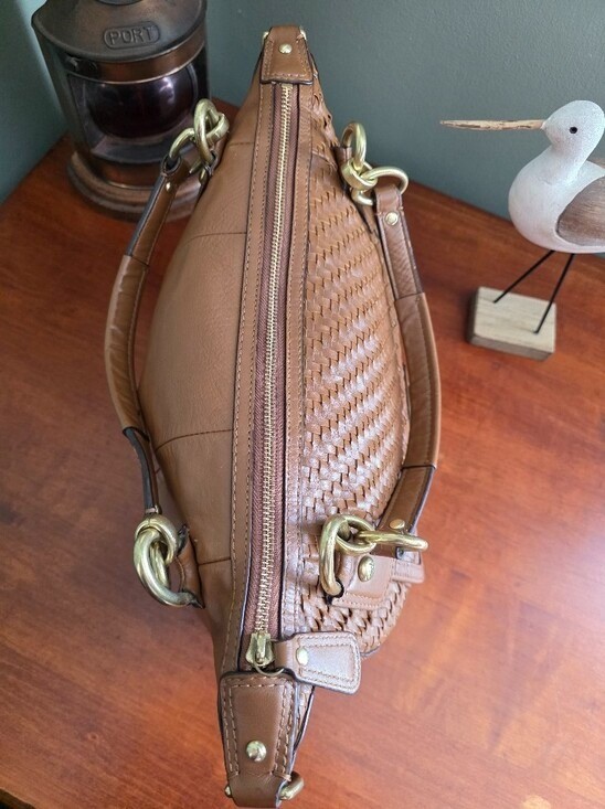 Coach F23048 Kristin Woven Leather Satchel Tan Brown Shoulder Bag Y2K