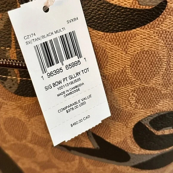 Coach Bow Print Gallery Tote Signature Canvas Brown Black Bag/Wallet Option NWT