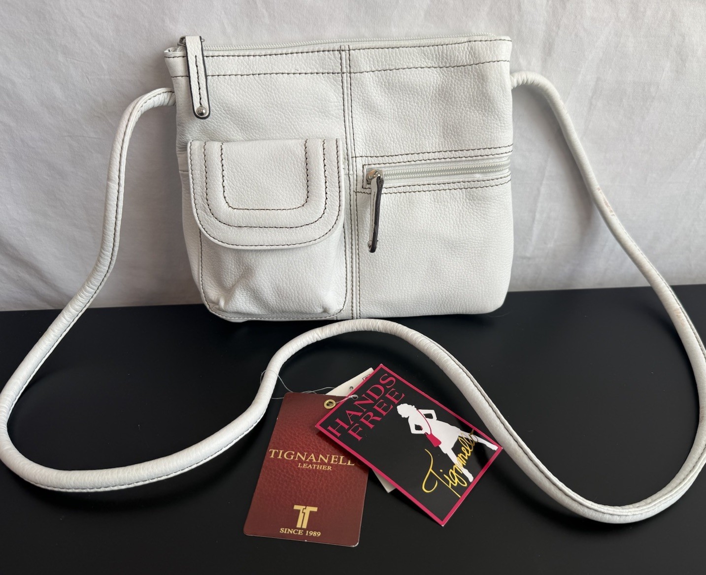 Tignanello Crossbody Organizer Purse White Leather Multi Pocket Bag New $99 Tag