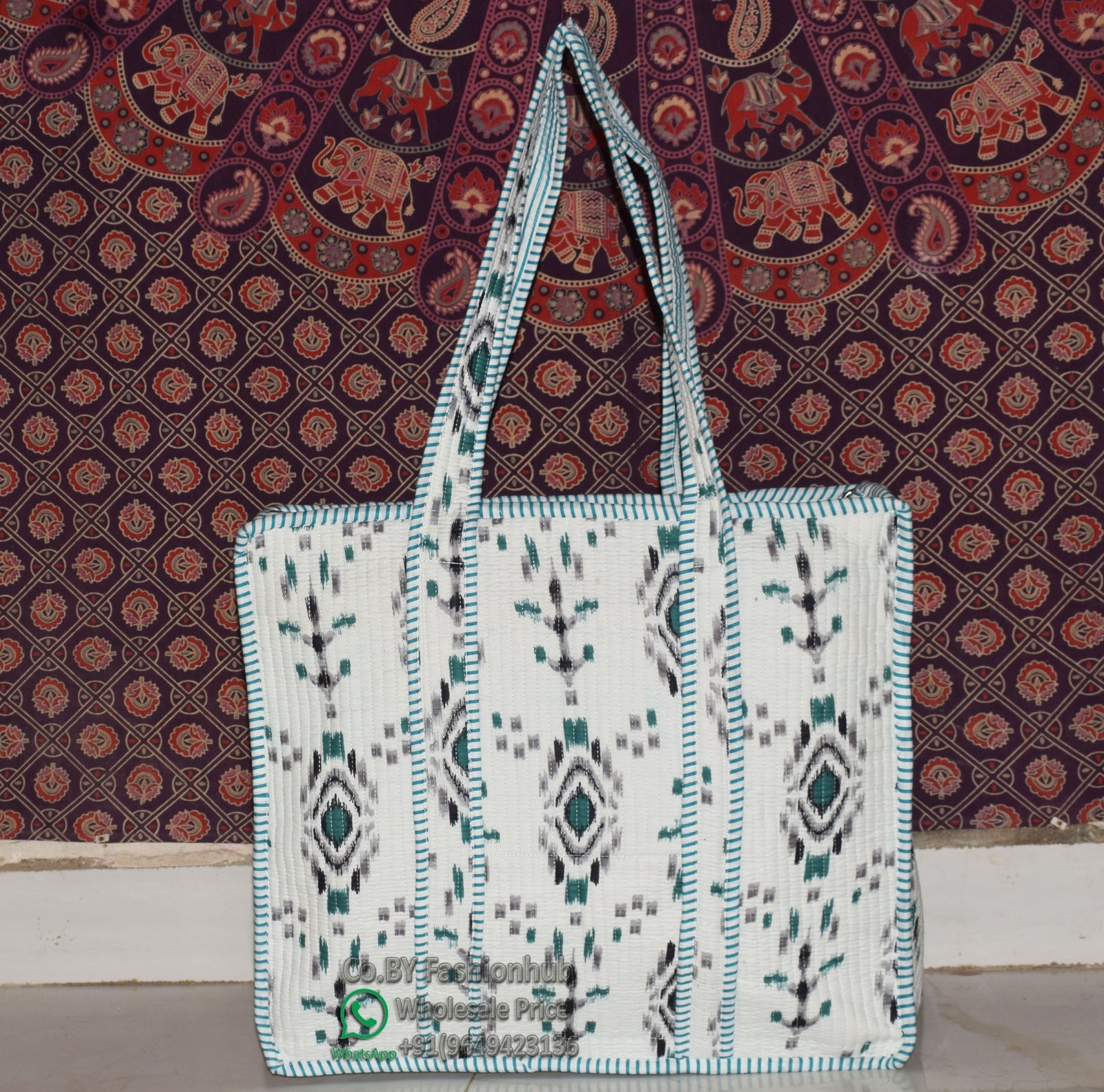 Handmade Eco-Friendly Quilted Cotton Market Bag Beach Tote Bag hand block bag