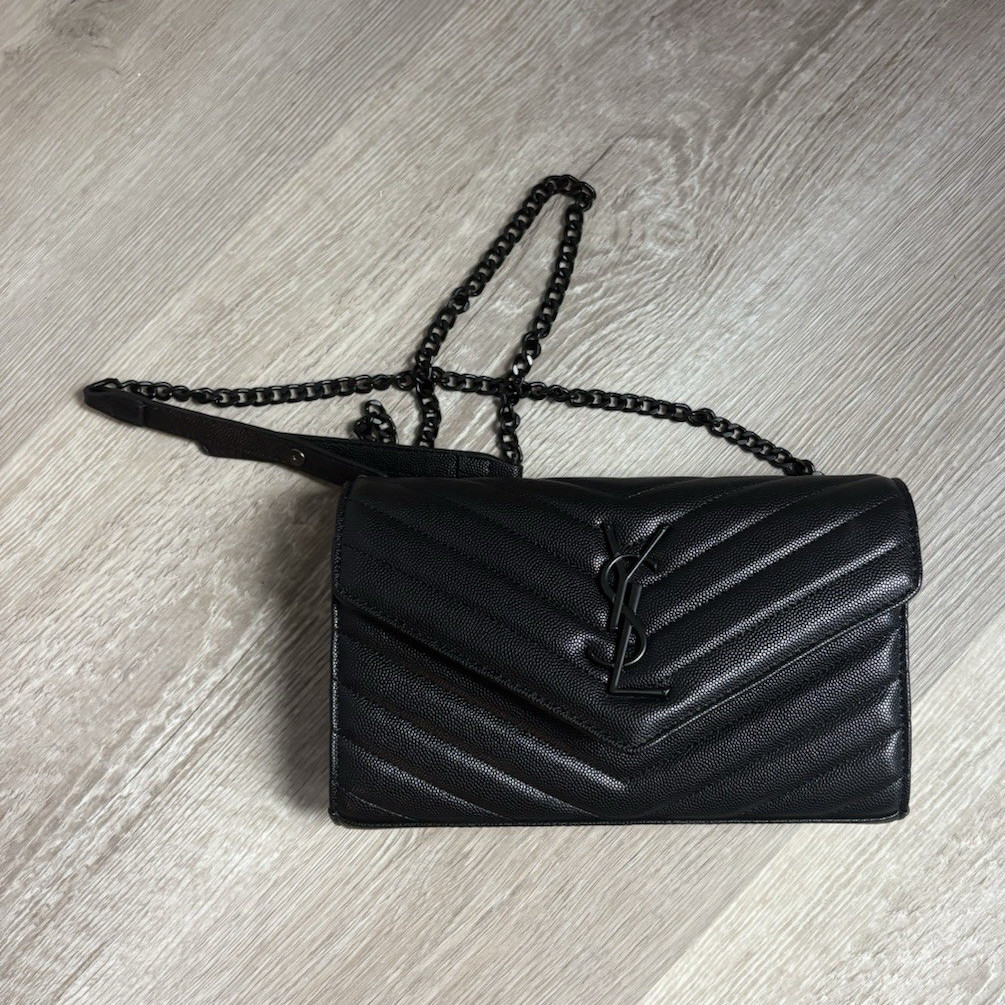 Saint Laurent Black Chevron Quilted Envelope Shoulder Bag Chain Strap Small