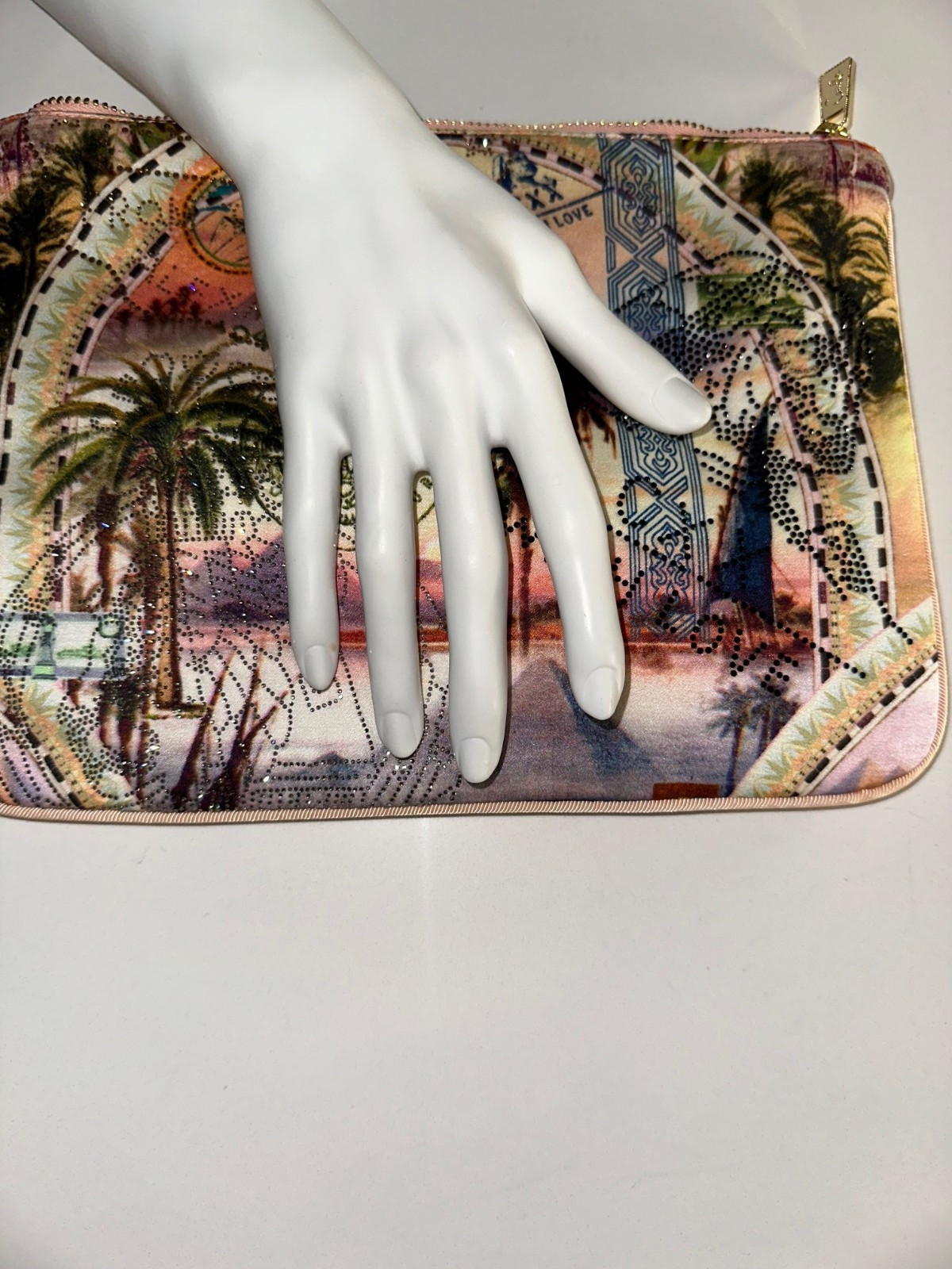 NWT Camilla “Millas Got Mail” Egypt motif silk ring scarf clutch wristlet bag