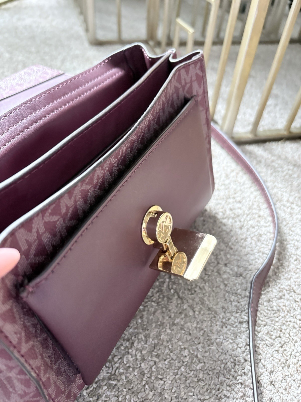 Michael Kors Purple Logo Crossbody Bag Gold Chain Hardware Turn Lock Detach