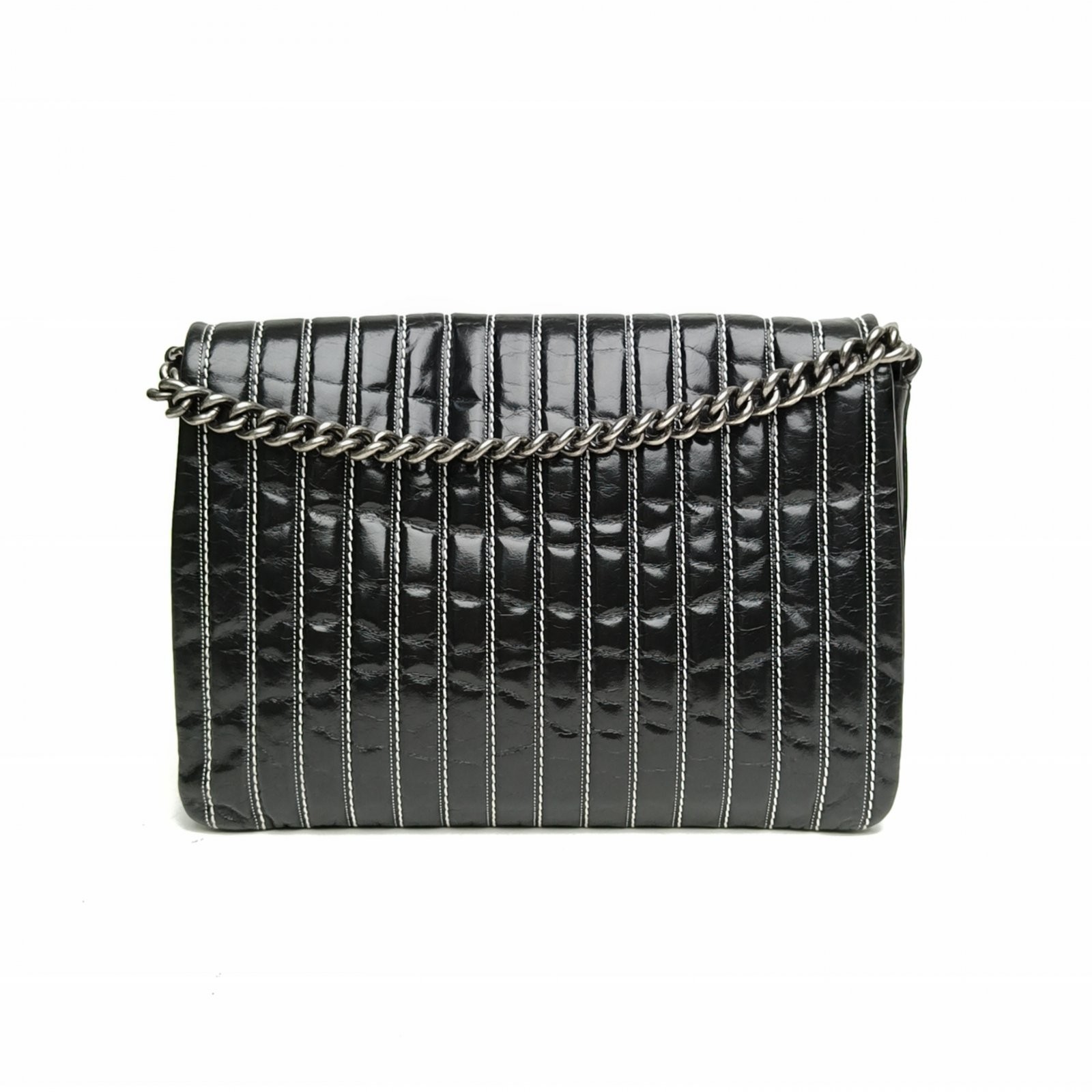 CHANEL Black Vertical Stripes Envelope Airport Bag Calfskin Crossbody Bag