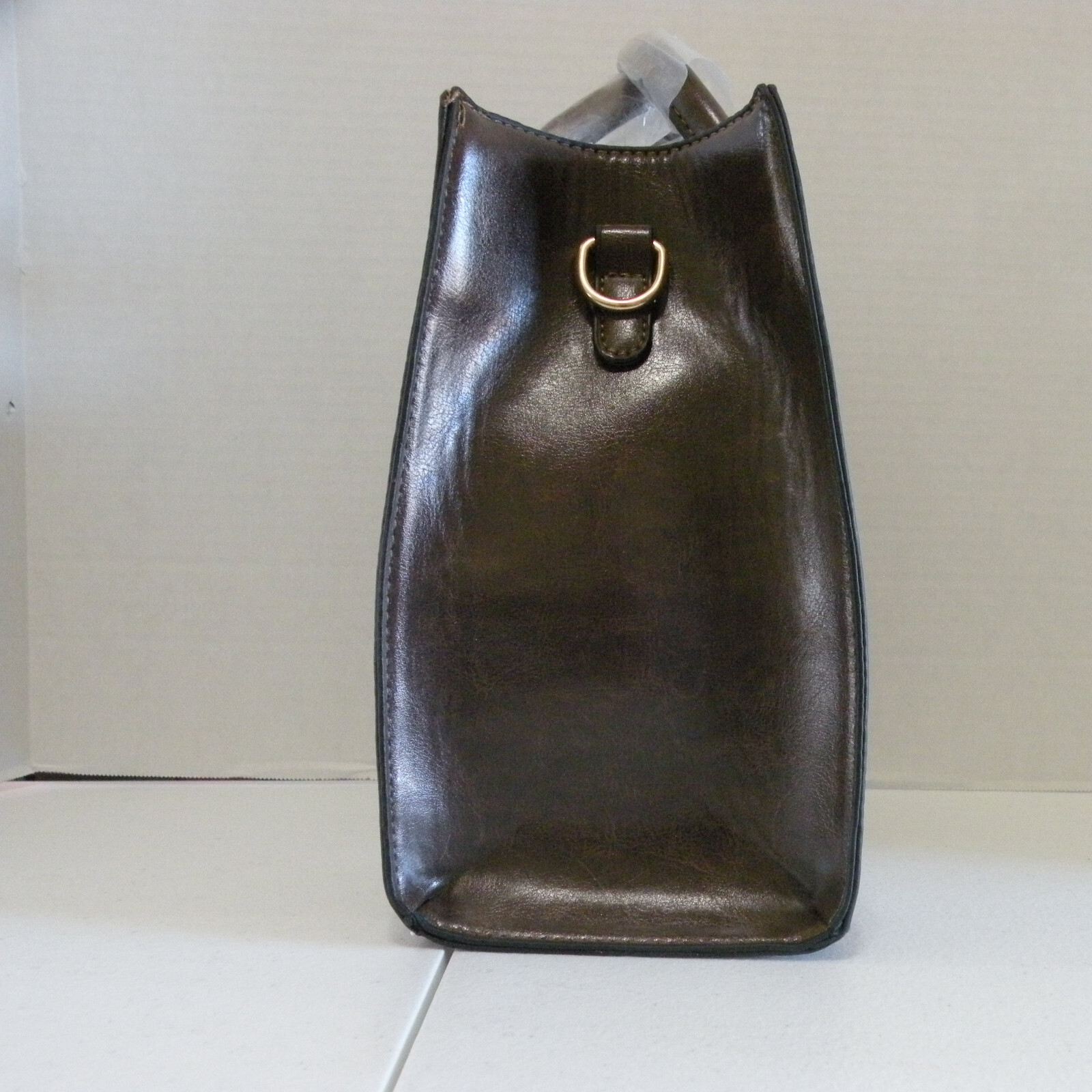 Dark Brown Leather Purse Handbag 13 in x 10 in x 5.5 in With Handles & Strap