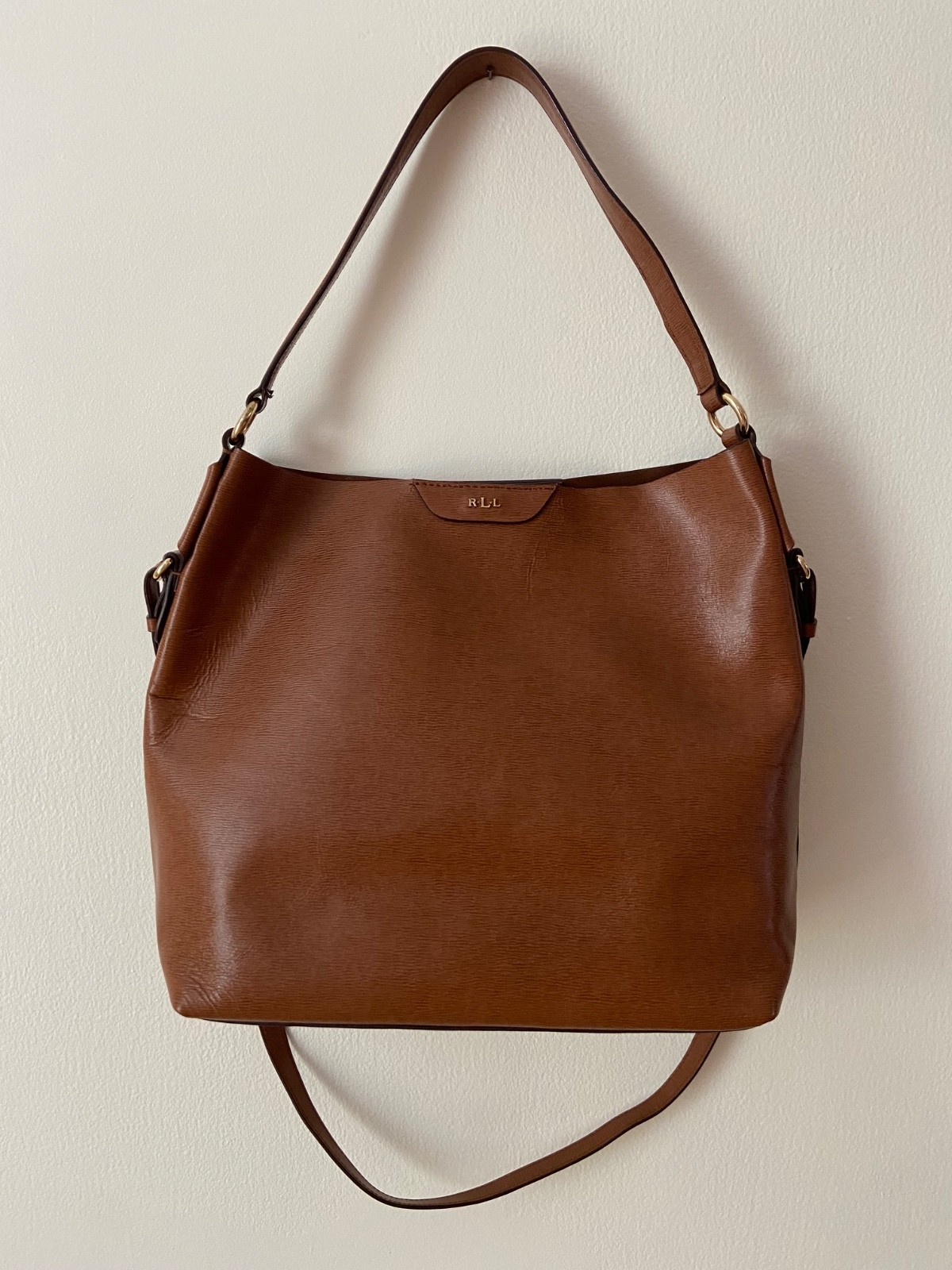 RLL Ralph Lauren Brown Leather Tote Bag Magnetic Closure. Casual. 13×11 Inches.