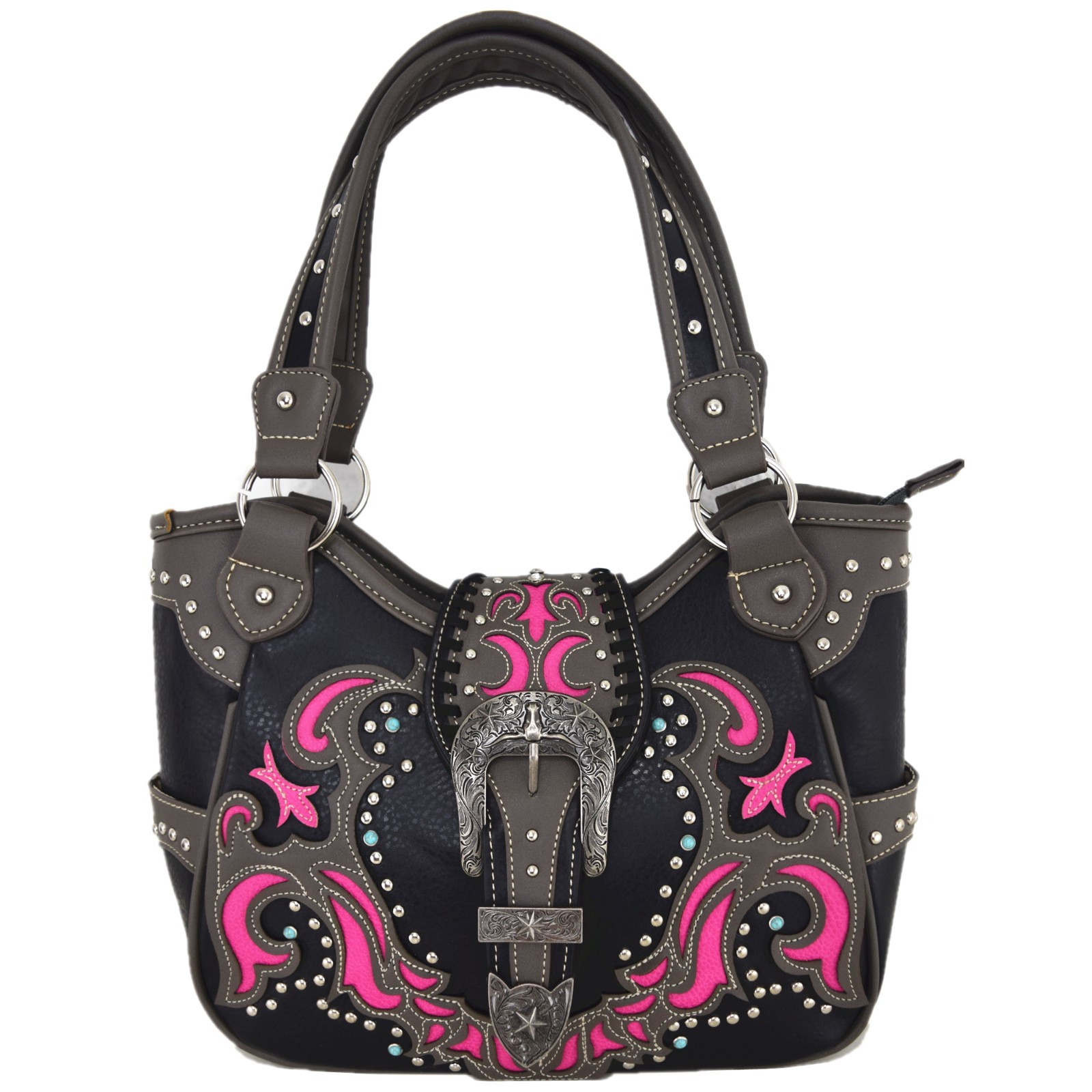 Western Style Buckle Country Handbag Leaves Concealed Purse Women Shoulder Bag