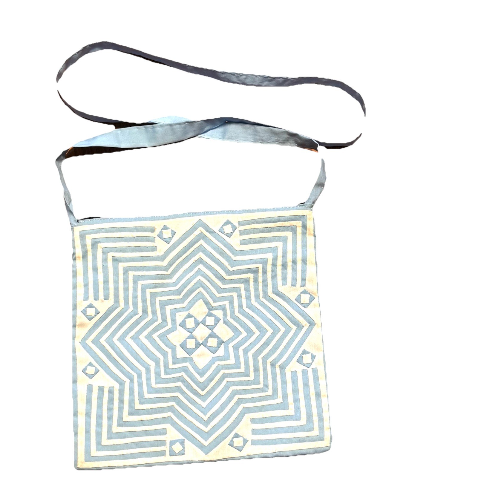 Hmong Quilt Square Handmade Lined Bag 8×8 Inches Blue And White
