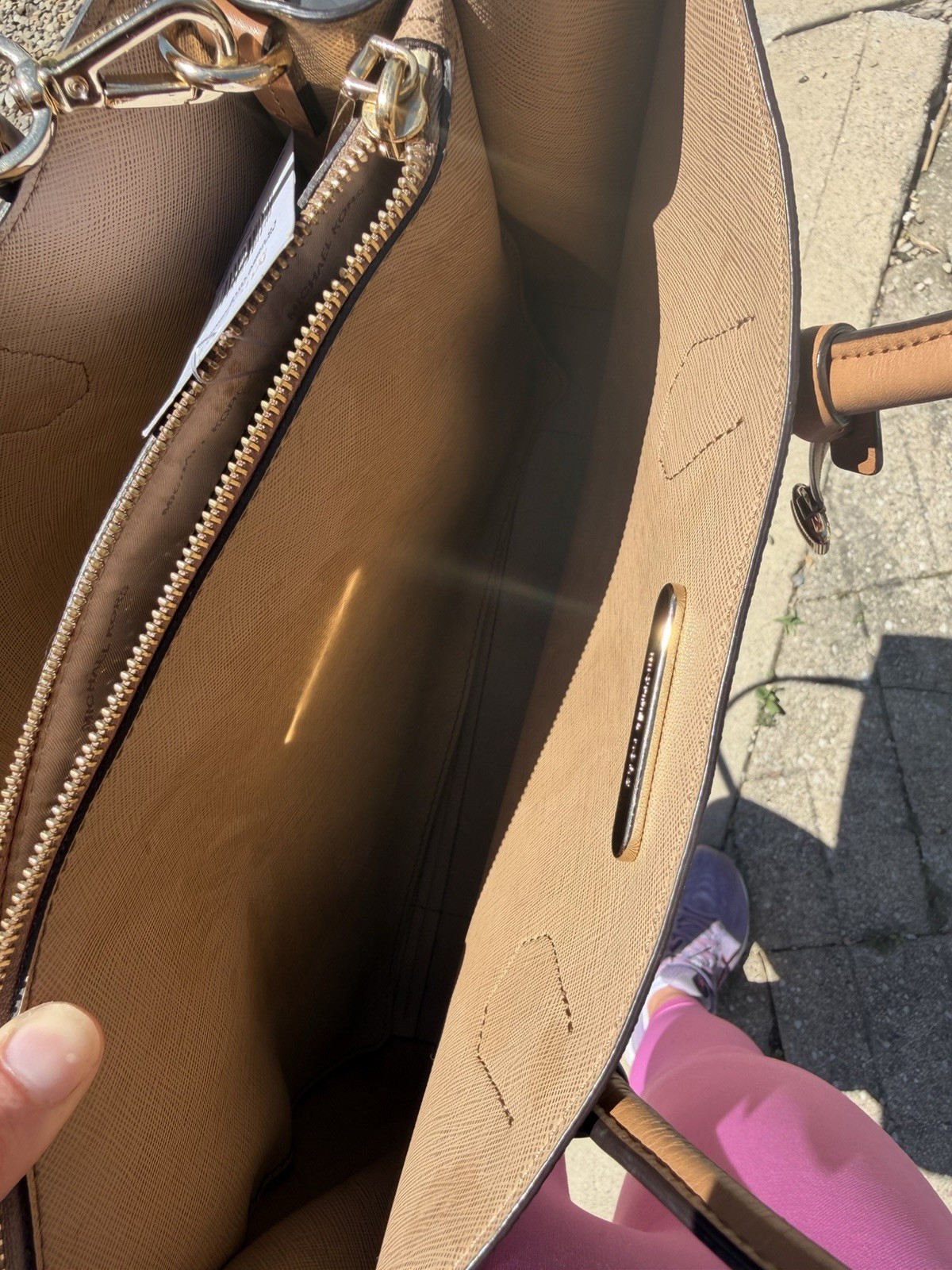 Michael Kors Mercer Brown Monogram Zip Tote Satchel w/ Detachable Strap