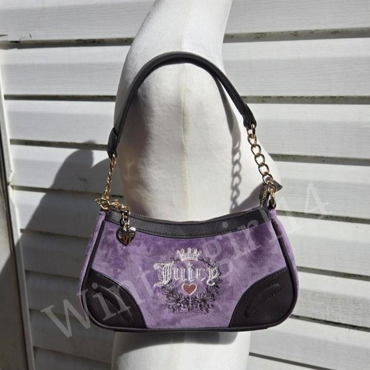 Juicy Couture Dusty Violet/Chocolate Brown Velour Heritage Shoulder Bag