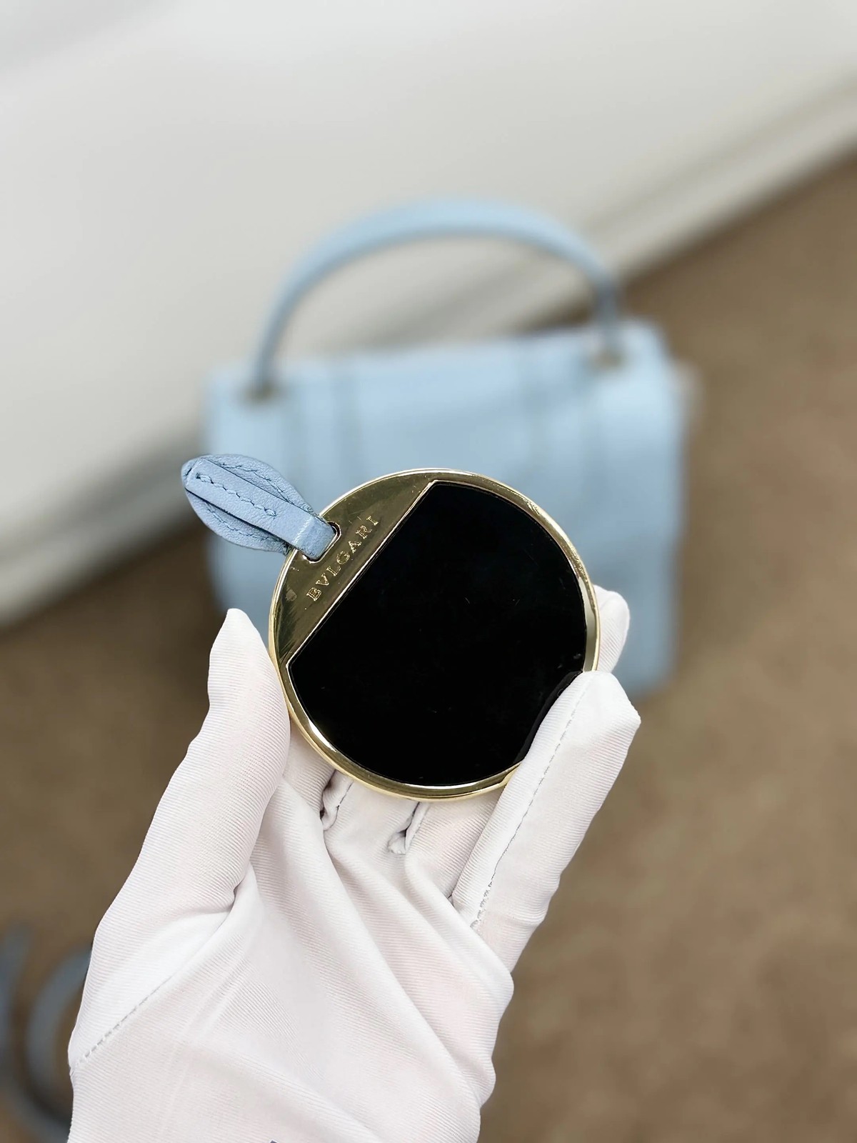AUTH Bvlgari Serpenti Forever Ice Blue Small Top Handle Bag