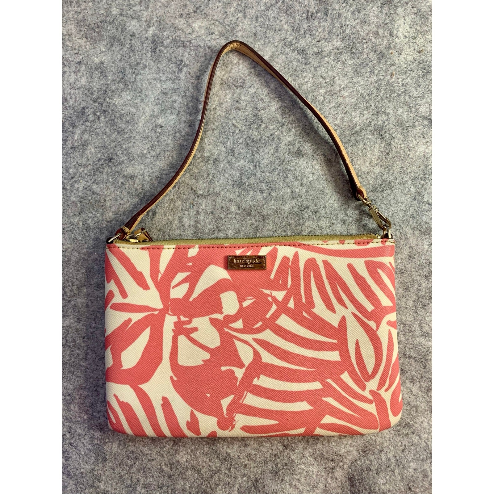 Kate Spade Grant Street Vinyl Lolly Wristlet, Handbag Pink Palm Tropical Print