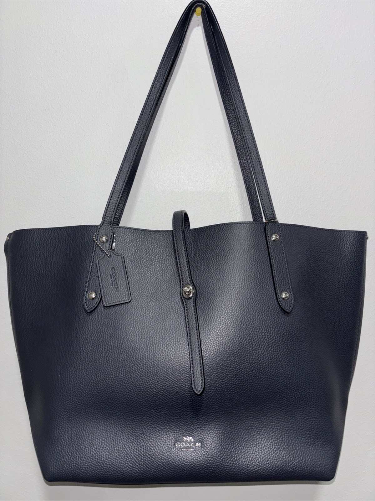 Authentic COACH Market Tote 58849 Dark Blue Leather Shoulder Bag Large Capacity