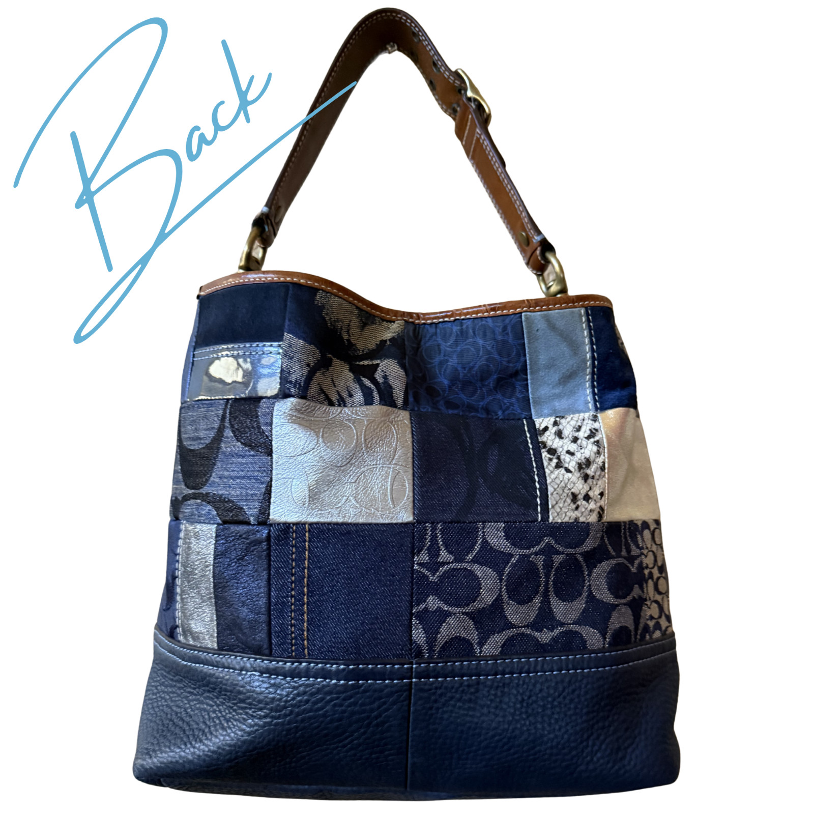 Authentic Coach Vintage Y2K Ergo Denim Patchwork Hobo Bag 10003 Blue Leather EUC