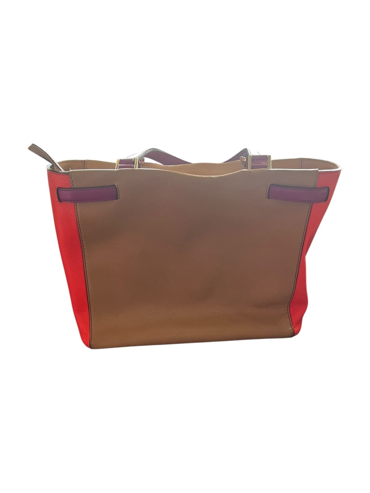 Kate Spade New York Pebbled Leather Colorblock Tote Bag Tan Red Purple