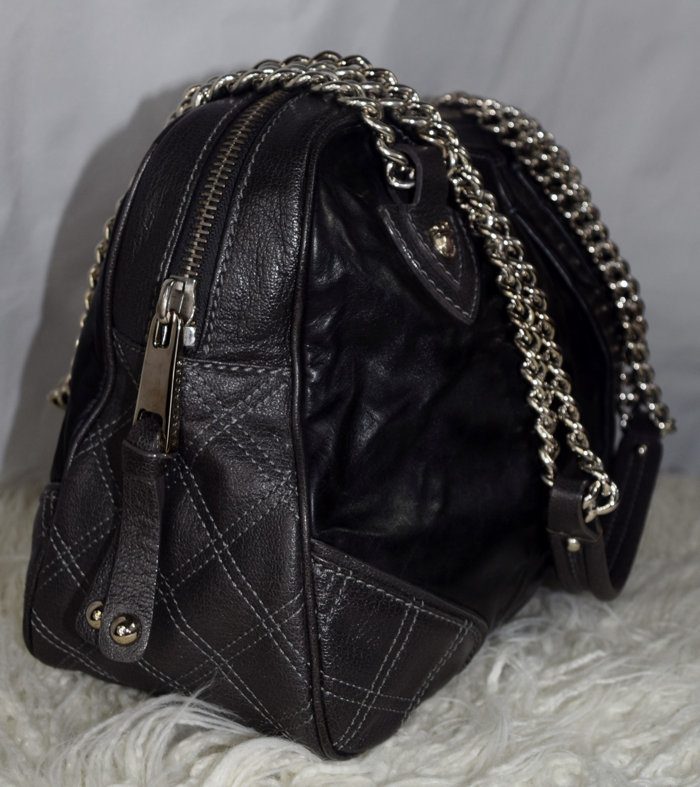 NWT MARC JACOBS Quilted & Pleated Bowler Calf Leather Shoulder Bag $1295