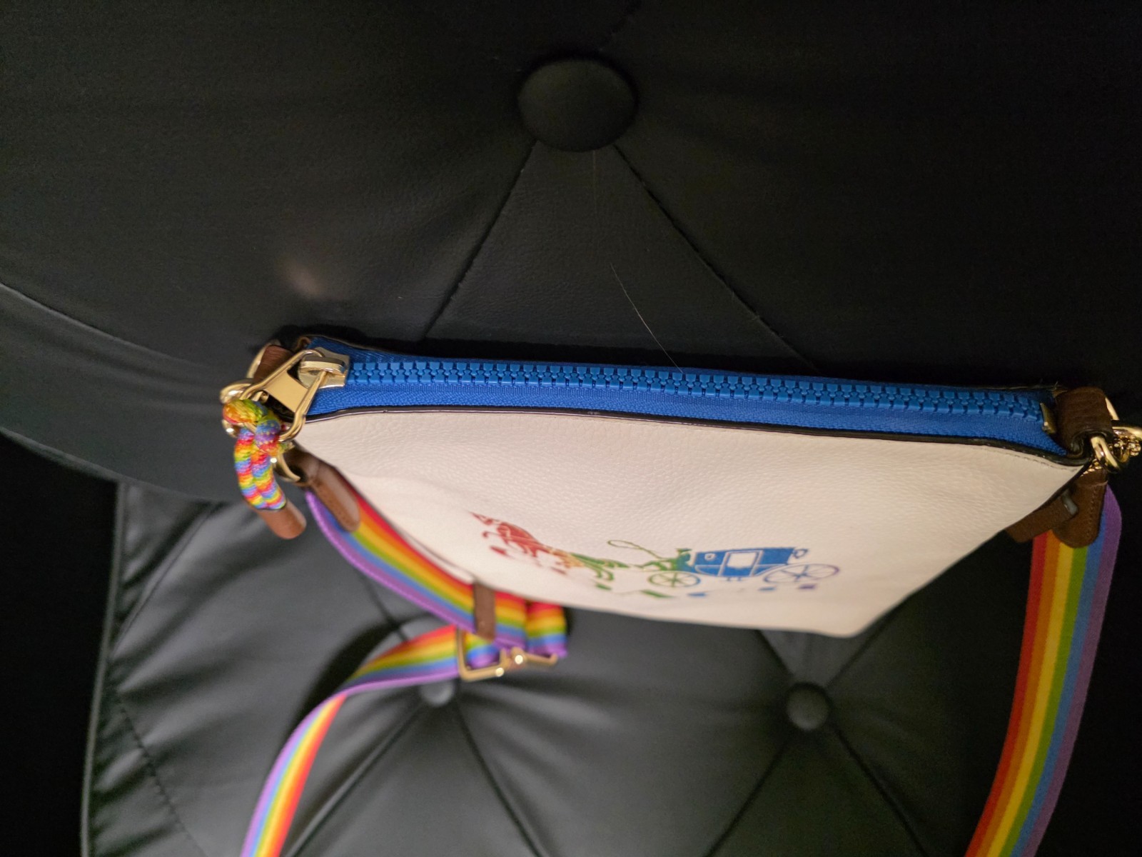Coach Jes Slim crossbody bag in chalk leather featuring a rainbow carriage