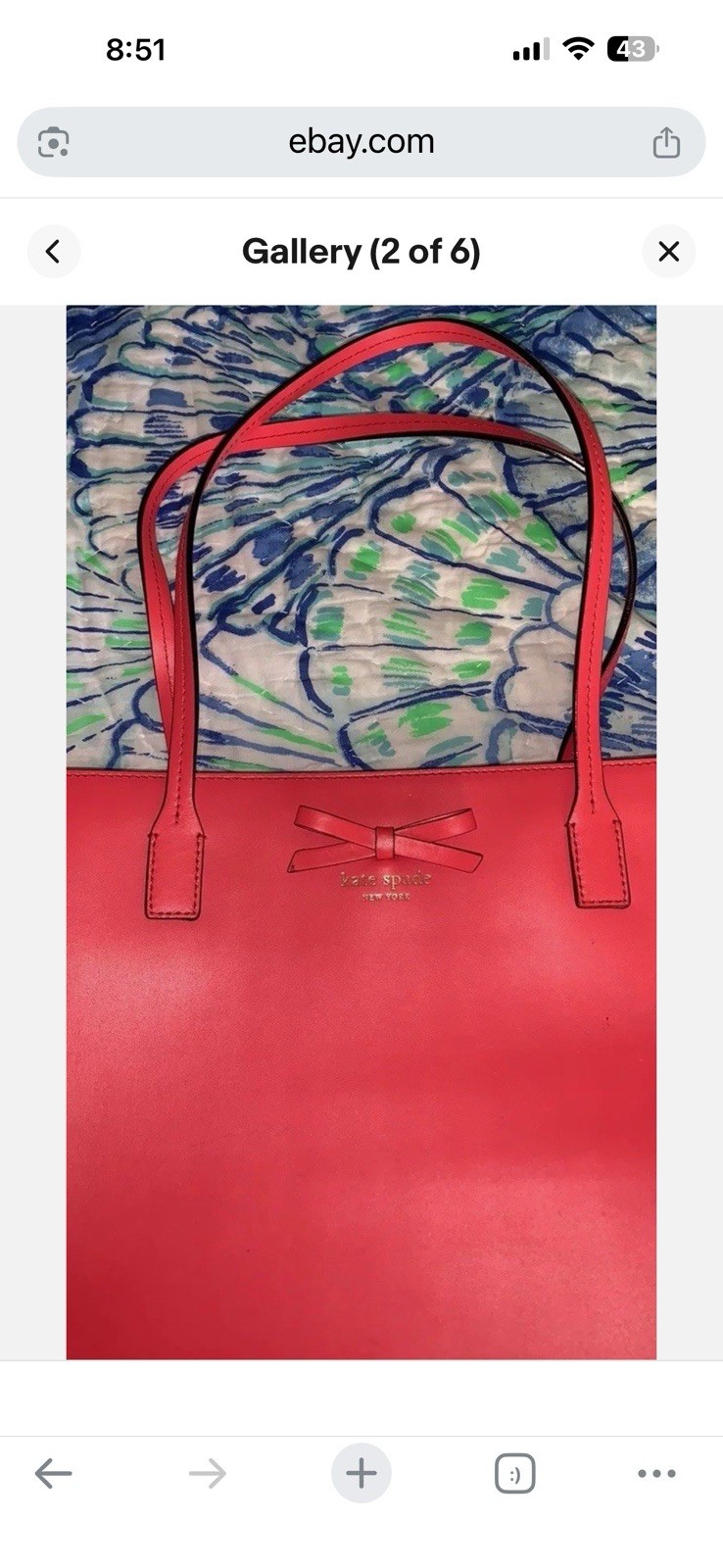 kate spade new york Sawyer Street Pink Bow Tote Bag Zip Closure Inner Pockets