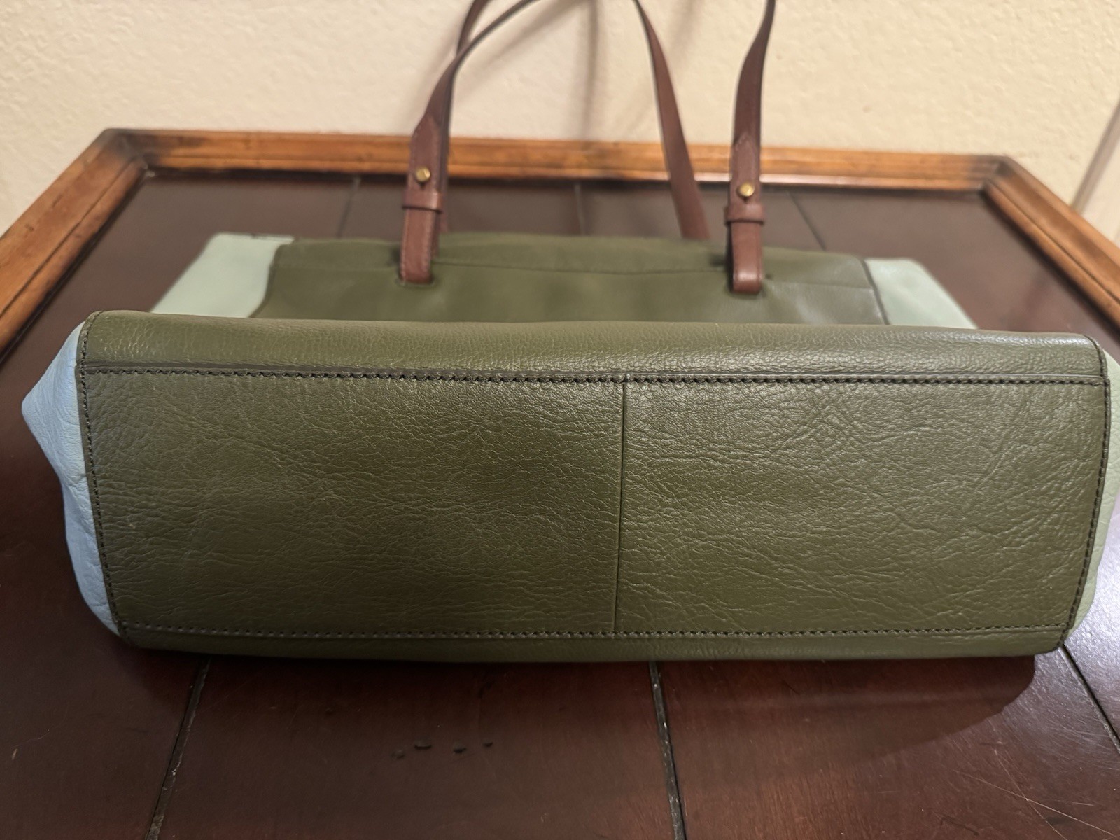 FOSSIL Eco Leather Rachel Tri-Toned Sage Green Shoulder Carry Tote Handbag