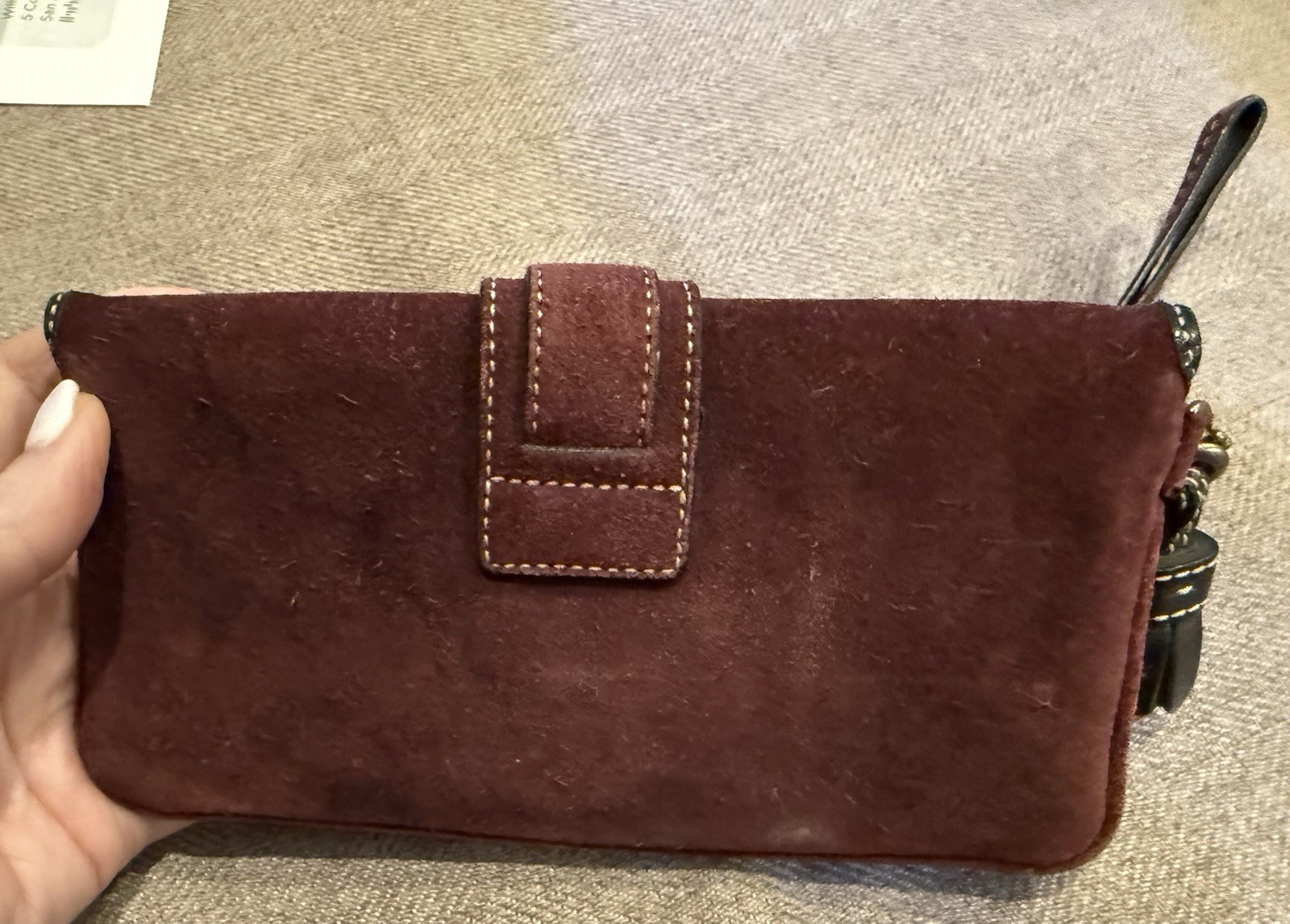Coach Soho Vintage Y2K Burgundy Suede Tassel Buckle Wristlet Wallet Phone
