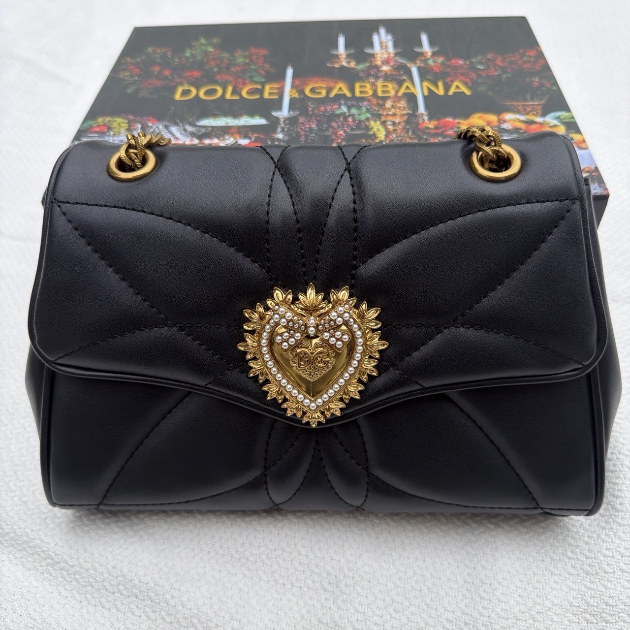 Dolce & Gabbana Devotion Black Quilted Shoulder Bag Strap w/ Box Dust Bag