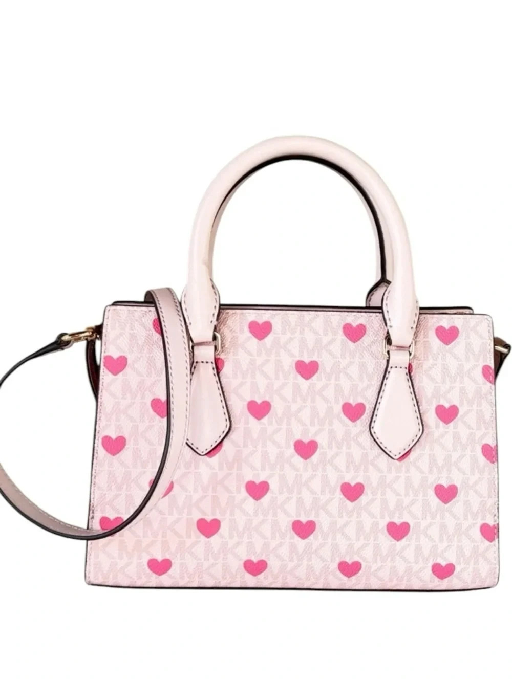 Michael Kors Sheila Crossbody Bag Heart Print Satchel Wallet Set Powder Blush
