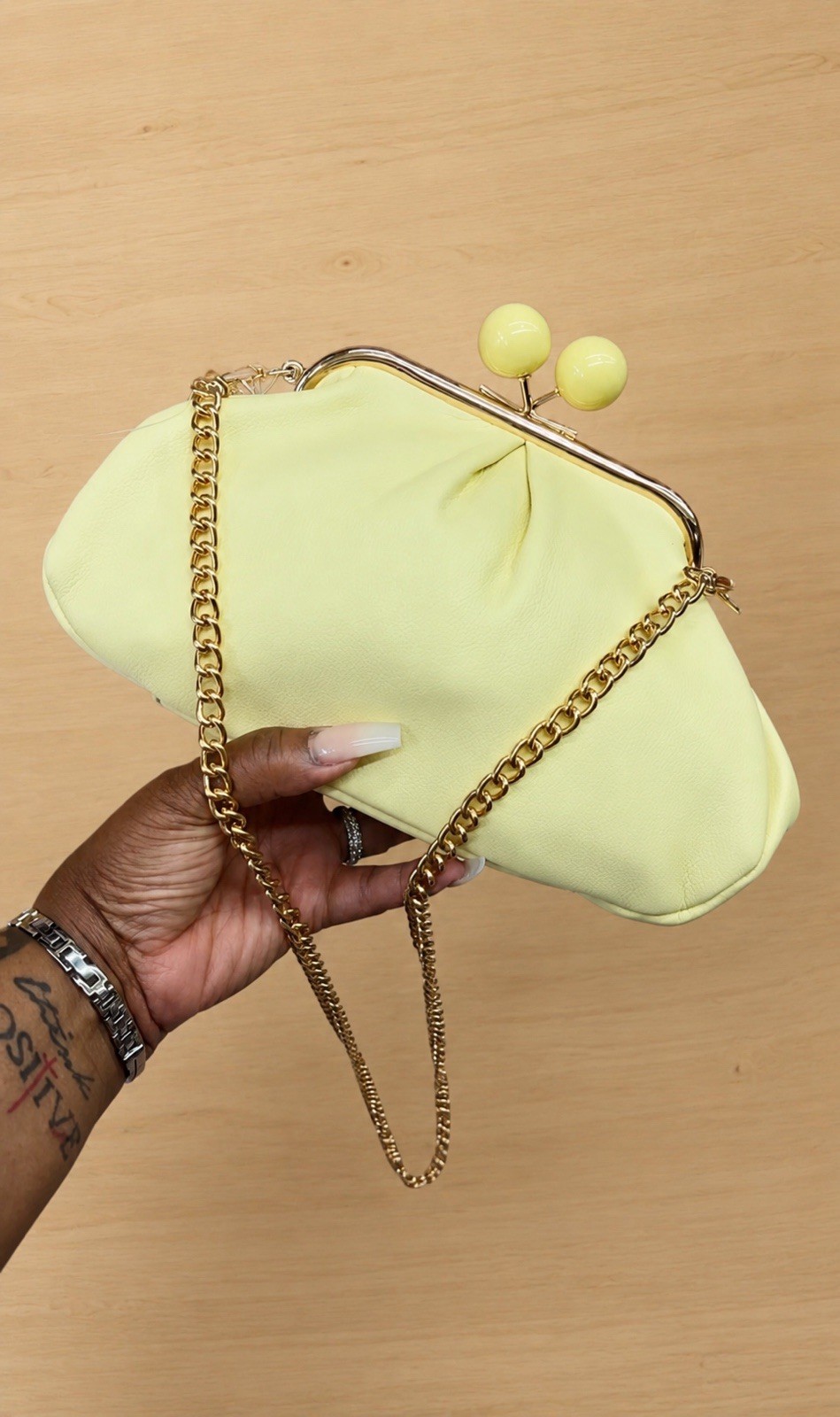 Baby Blue Pleated Clutch Shoulder Bag with Gold Chain Strap & Kiss Lock Closure