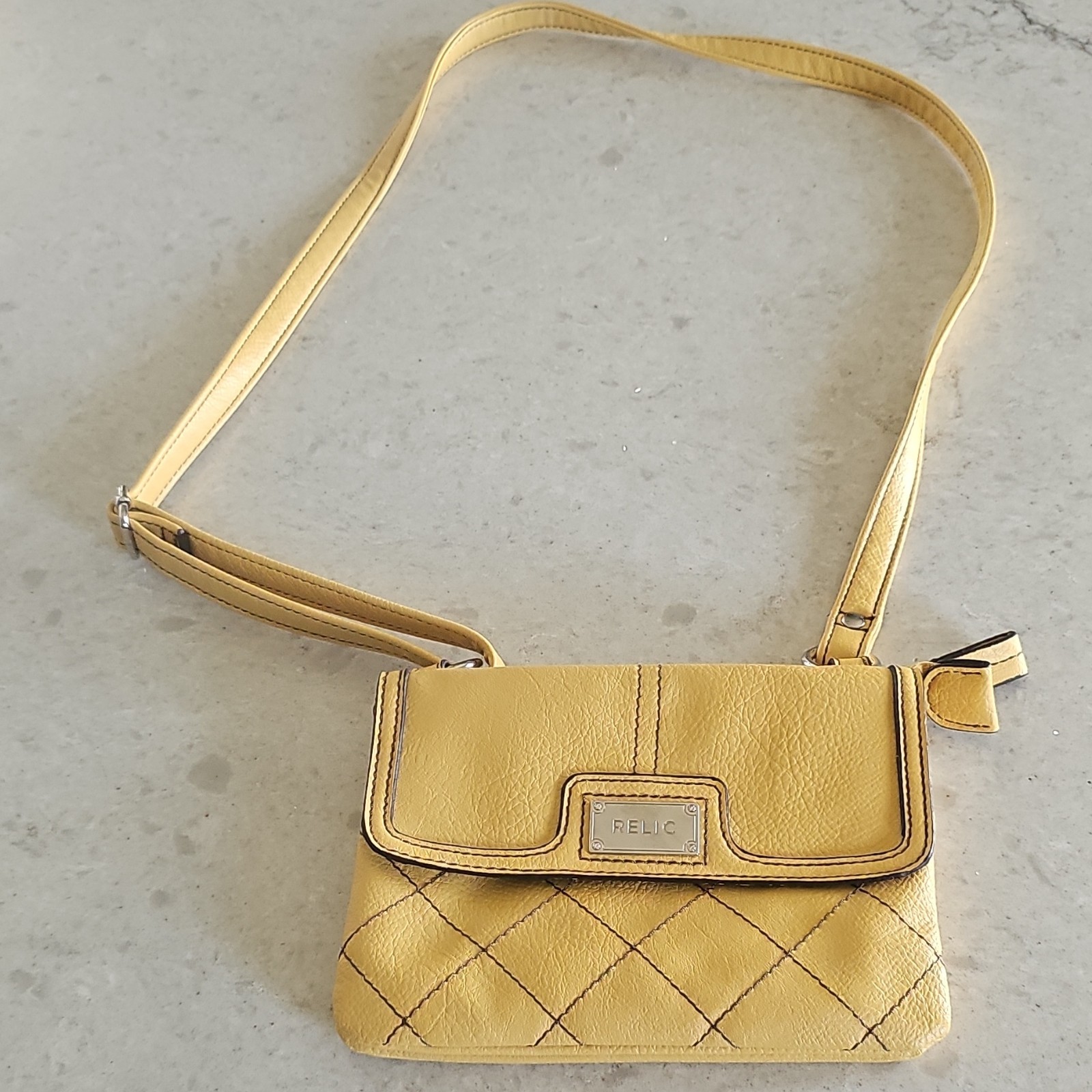 Relic Yellow Quilted Crossbody Bag Magnetic Flap Zip, Detachable Strap Leopard