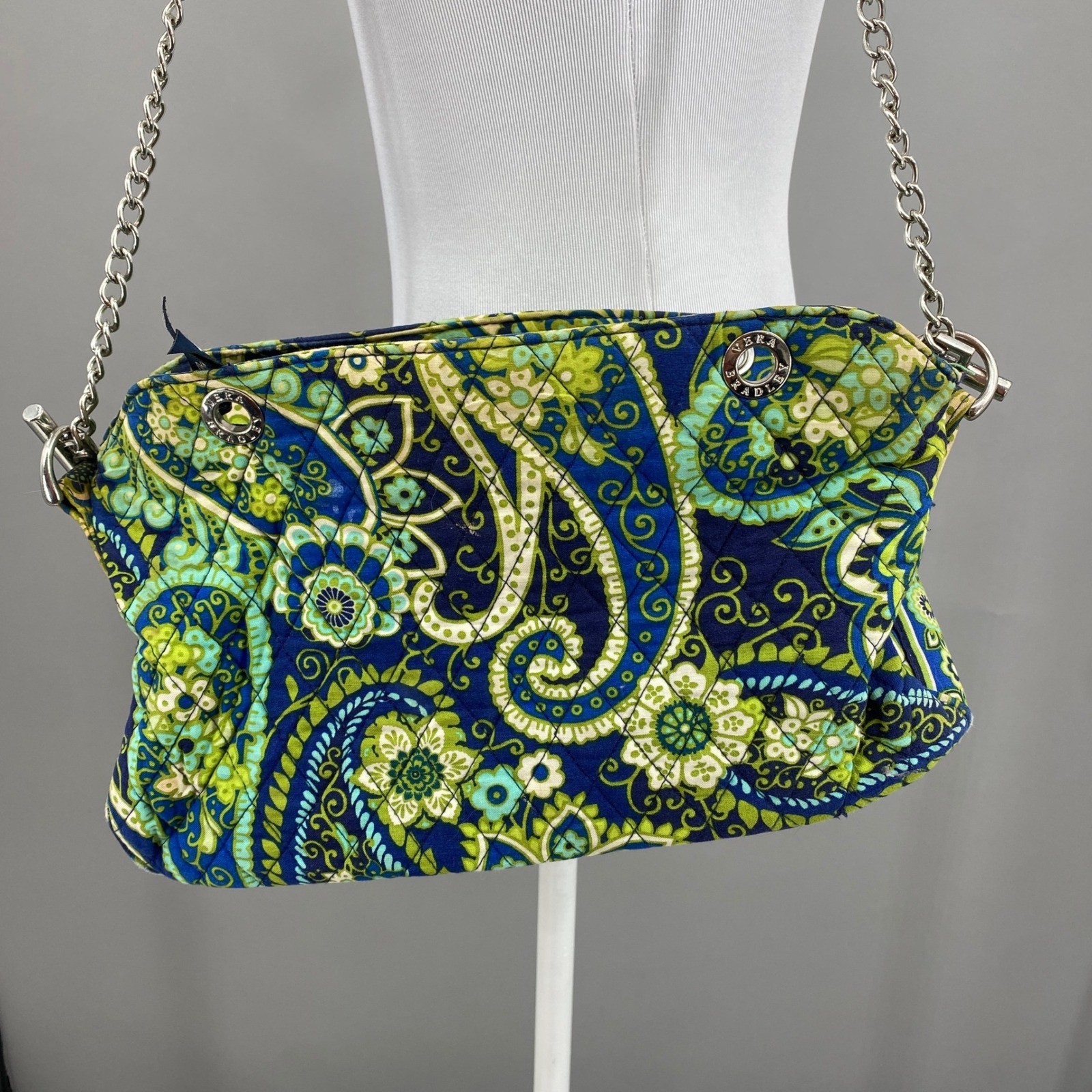 Vera Bradley Lola Rhythm & Blues Paisley Quilted Cotton Shoulder Bag Blue Green