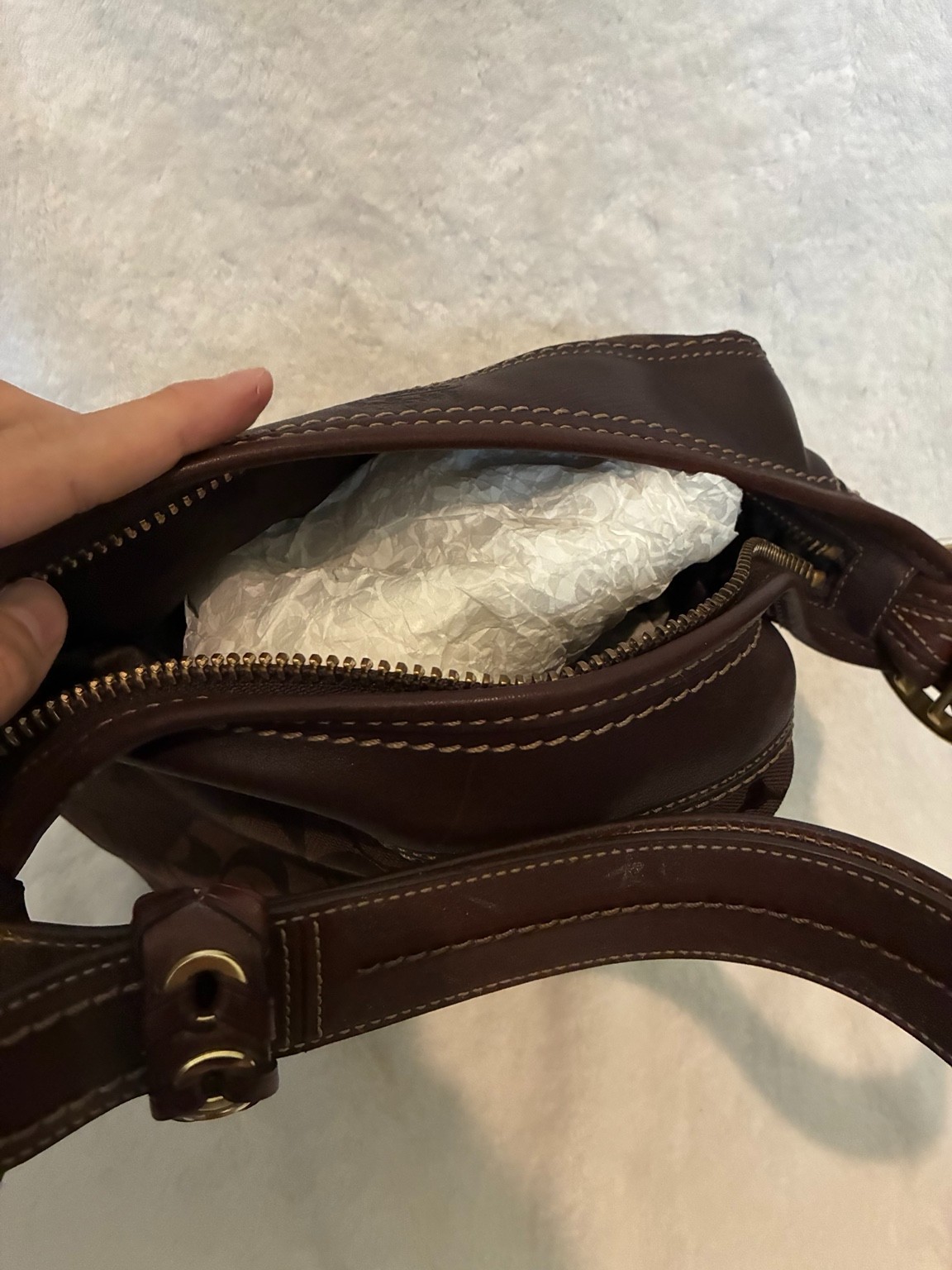 Coach 11437 Signature Brown Duffle Shoulder Bag NWT Leather Purse Dust Bag