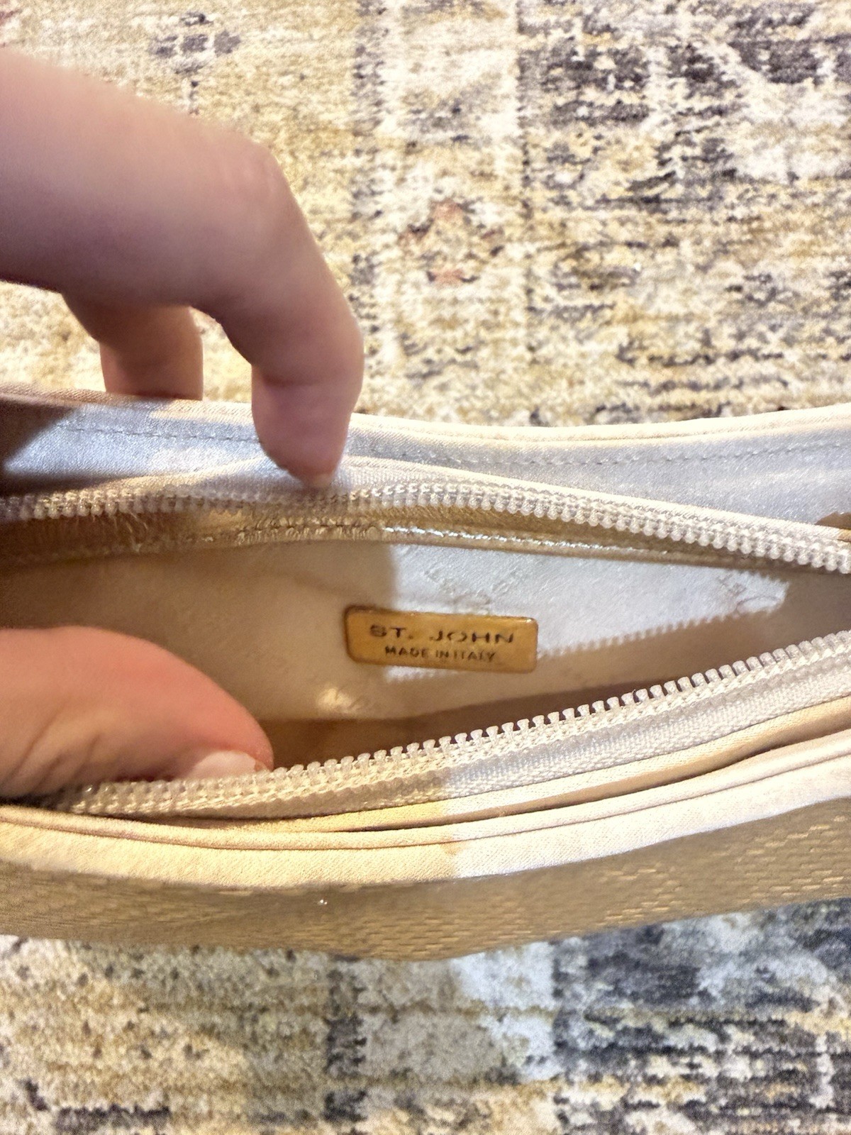 St. John Gold Metal Mesh Crescent Shoulder Bag, Zip Closure, Made in Italy