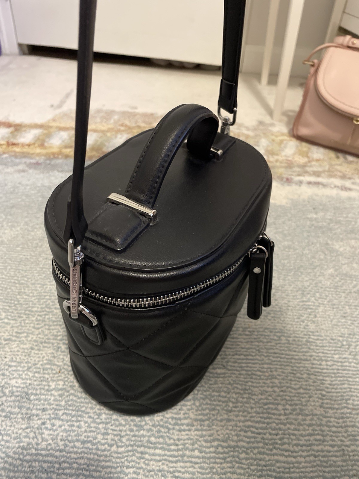 Urban Originals Quilted Black Cylinder Shoulder Bag Top Handle Zip Women