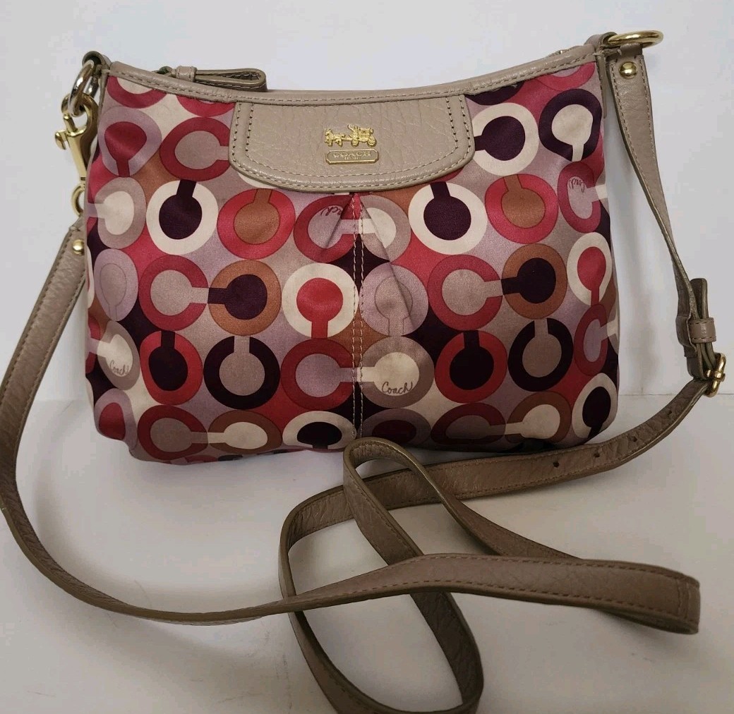 Coach Madison Graphic Op Art Small Swingpack Crossbody Purse,Tan Pinks