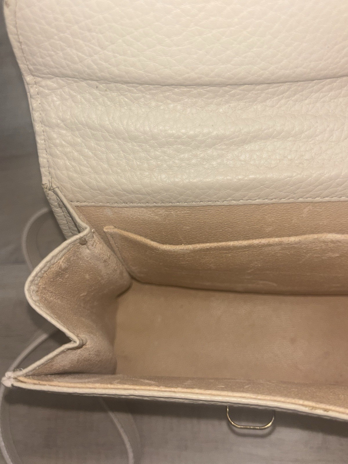 DOONEY & BOURKE Vtg Crossbody Mini Handbag, Cream Pebbled Leather, Brass Accents