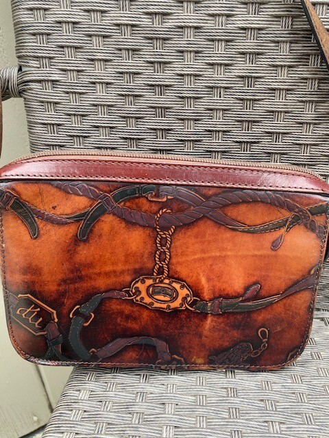 RARE Christian Equestrian Brown Leather Purse made in Italy