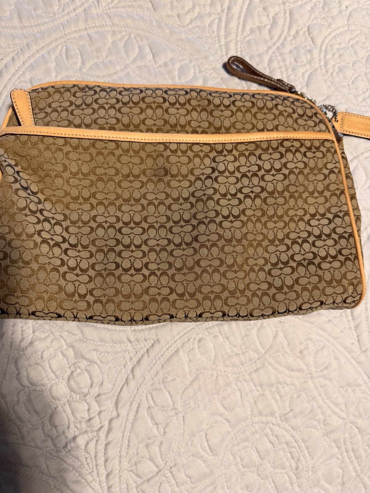 Authentic COACH Signature Canvas/Leather Beige/Brown Large Unisex Pouch/Clutch