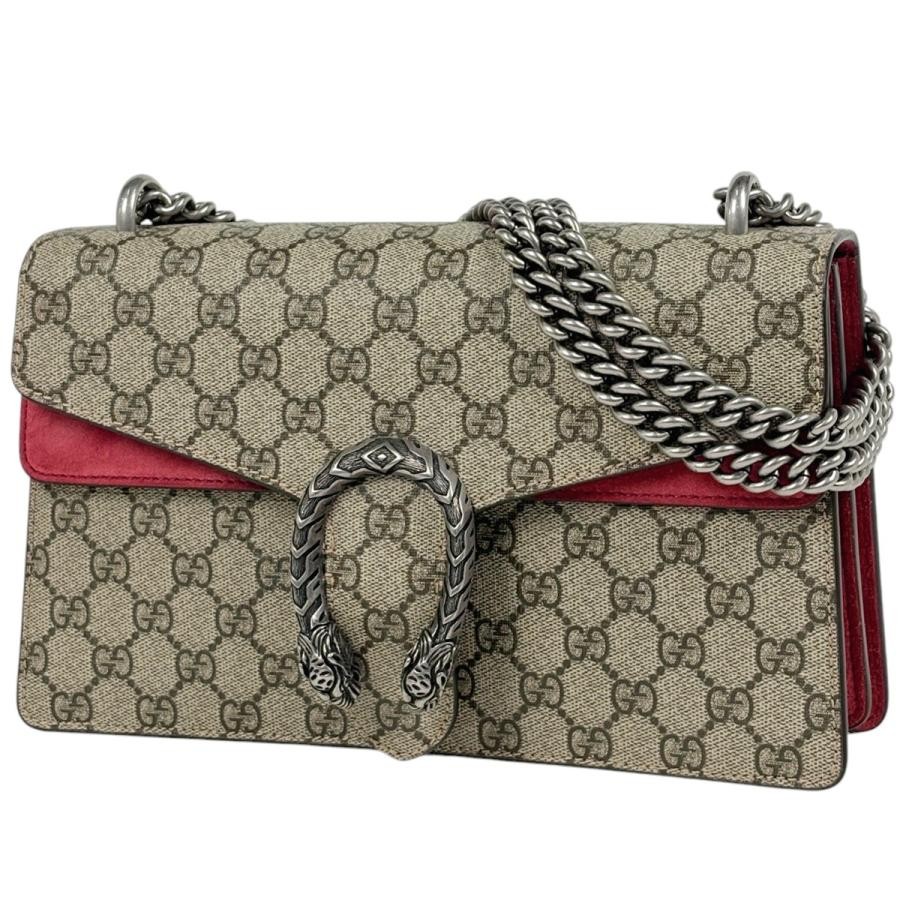 Gucci Small Coated Canvas Suede Beige Red Shoulder Bag 400249 #BS2860